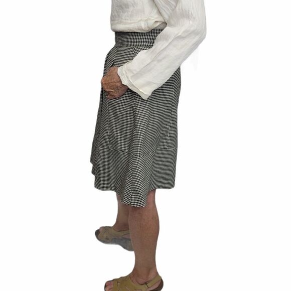 VINTAGE 90s skirt black houndstooth academia pleated with pockets 8 - Picture 3 of 8